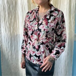 ‘elles belles vintage 70s groovy floral blouse size small